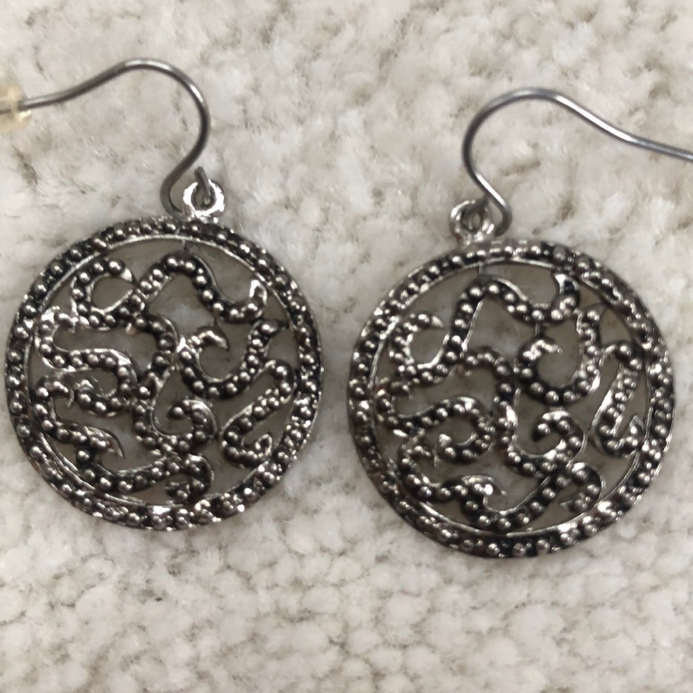 Pewter Detailed Drop Earrings - Picture 2 of 2